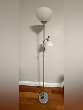 Modern Silver Floor Lamp with Frosted White Glass Shade NO LIGHT BULB INCLUDED